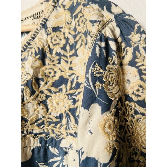 Savanna Jane 2X Embroidered Boho Peasant Top Blue Floral Tassel Sleeve Tunic - Picture 3 of 13